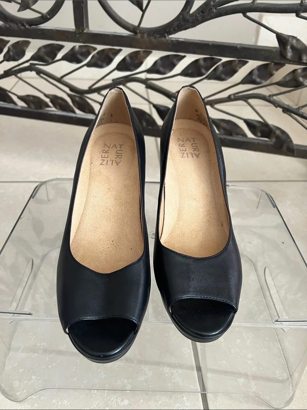 Naturalizer Black Peep-Toe Wedge Pumps